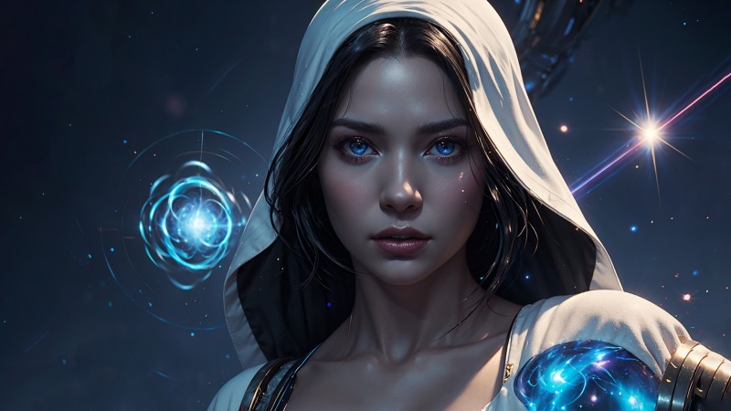 AI Art, Women, CGI, Blue Background, Face Wallpaper
