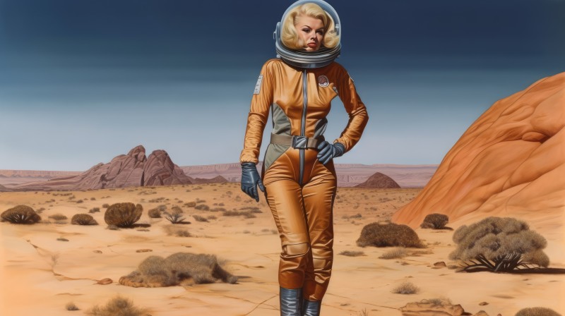 AI Art, Retro Science Fiction, Women, Spacesuit Wallpaper