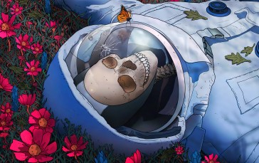 Astronaut, Skeleton, Flowers, Butterfly Wallpaper