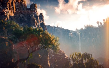 Horizon: Zero Dawn, Landscape, CGI, Screen Shot, Mountain View, Waterfall Wallpaper