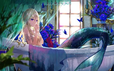 Anime, Anime Girls, Bathtub, Mermaids, Purple Eyes, Blonde Wallpaper