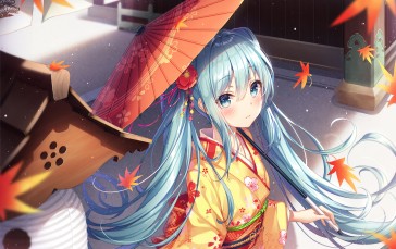 Anime Girls, Hatsune Miku, Umbrella, Twintails, Blue Hair Wallpaper