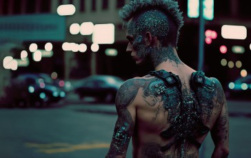 Cyberpunk, Street, Cyborg, Tattoo, Futuristic Wallpaper