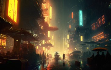AI Art, Illustration, Cyberpunk, City, City Lights Wallpaper