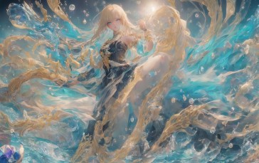 Magical Baekto (Last Origin), Anime Girls, in Water, AI Art Wallpaper