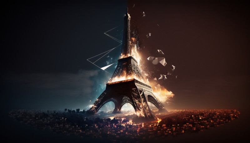 AI Art, Abstract, Paris, Eiffel Tower, Simple Background Wallpaper