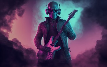 Illustration, Electric Guitar, Skull, Neon Wallpaper