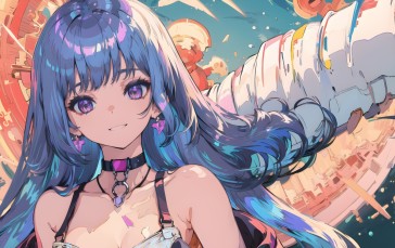 AI Art, Blue Hair, Anime Girls, Pastel Wallpaper
