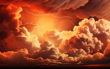 AI Art, Orange, Clouds, Lightning Wallpaper