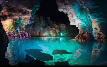AI Art, Colorful, Cave, Water, Reflection, Nature Wallpaper
