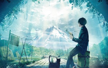 Anime Boys, Cats, Luggage, Mountains Wallpaper