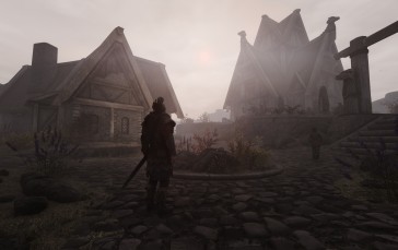 The Elder Scrolls V: Skyrim, Mist, House, Stairs, Video Game Characters, CGI Wallpaper
