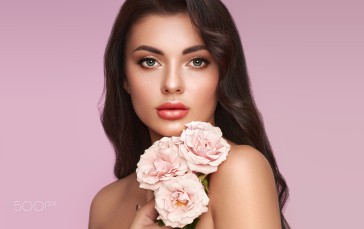 Oleg Gekman, Women, Brunette, Makeup, Flowers Wallpaper