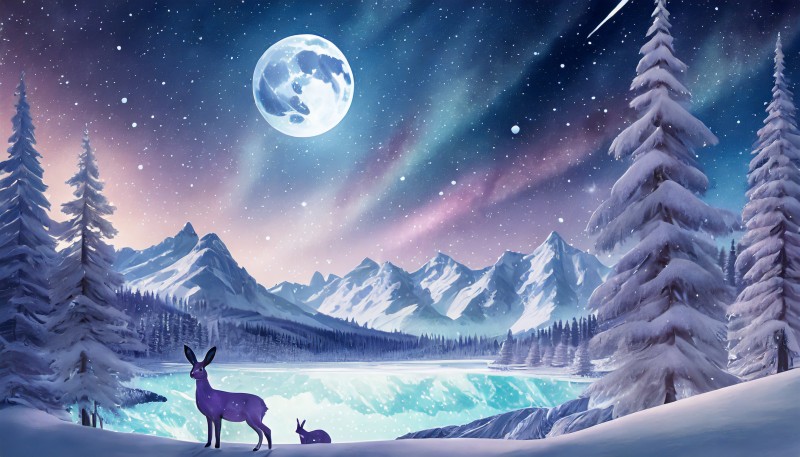 AI Art, Violet (color), Snow, Moon Wallpaper