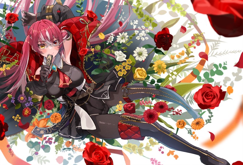 Anime Girls, Flowers, Houshou Marine, Rose Wallpaper