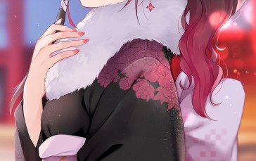Anime, Anime Girls, Kimono, Flower in Hair, Two Tone Hair Wallpaper