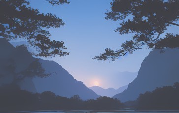 Night, Morning, AI Art, Lake, Nature, Mountains Wallpaper