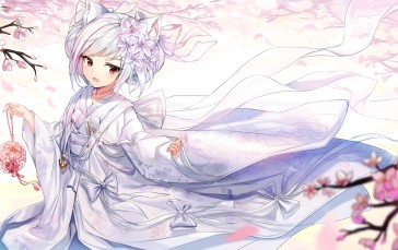 Azur Lane, White Hair, Yukikaze (Azur Lane), Blossoms, Anime Girls Wallpaper