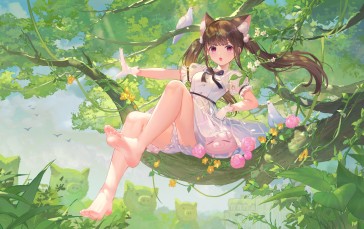 Anime Girls, Feet, Leaves, Trees, Foot Sole, Twintails Wallpaper