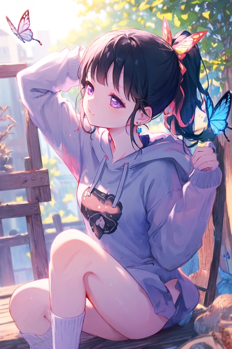 Anime, Anime Girls, Ponytail, Purple Eyes, Hoods, Purple Hoodie Wallpaper
