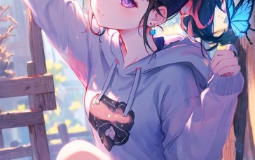 Anime, Anime Girls, Ponytail, Purple Eyes, Hoods, Purple Hoodie Wallpaper