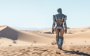 AI Art, Robot, Desert, Walking Wallpaper