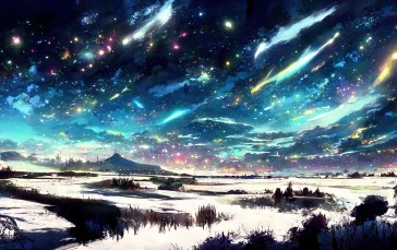 Uomi, Starry Night, Colorful, Lights, Sky Wallpaper