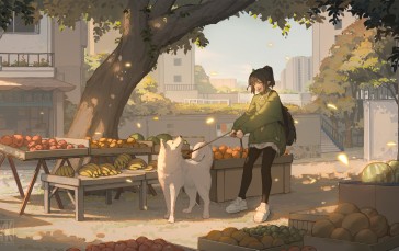 Original Characters, Fallen Leaves, Anime Girls, Hua Ming Wink, Yun Xi Wallpaper