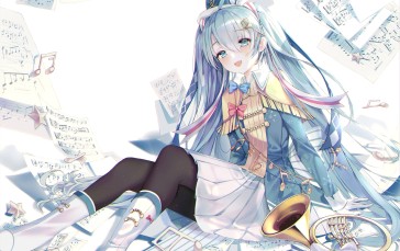 Blue Hair, Anime Girls, Twintails, Musical Notes, Musical Instrument, Uniform Wallpaper