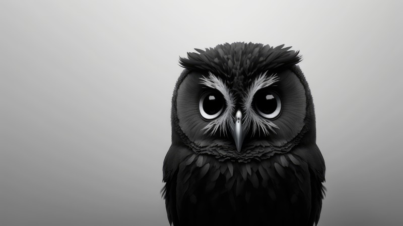 Owl, AI Art, Simple Background, Monochrome Wallpaper
