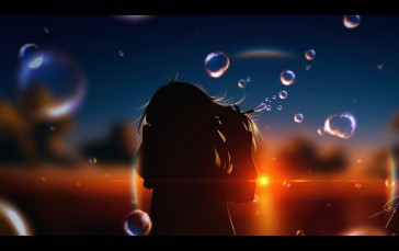 Anime Girls, Sky, Sunset, Sunset Glow Wallpaper