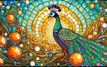 AI Art, Digital Art, Orange, Peacocks Wallpaper