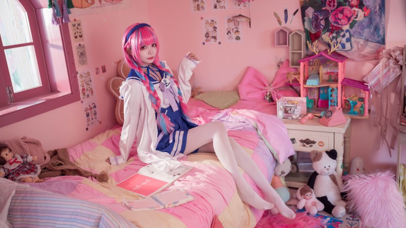 Minato Aqua, Pink Hair, White Stockings, Asian, Cosplay Wallpaper