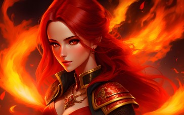 Stable Diffusion, 4K, AI Art, Women, Fire, Red Wallpaper
