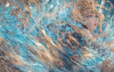 Magical Baekto (Last Origin), Anime Girls, in Water, Blue Eyes, AI Art, Digital Art Wallpaper