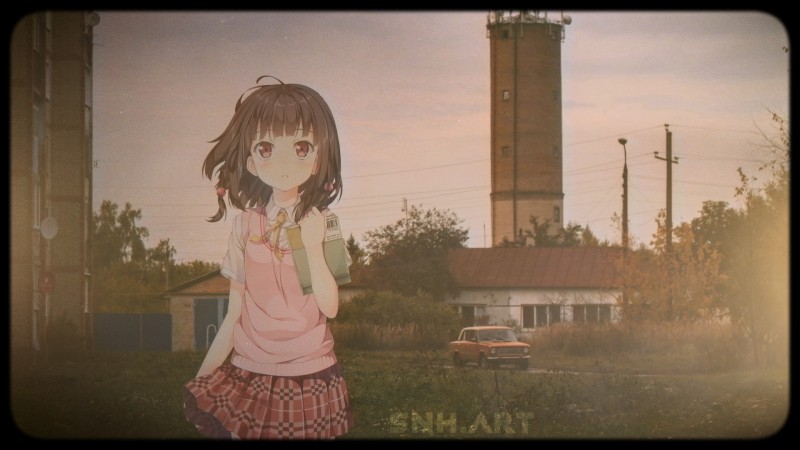 Animeirl, Schoolgirl, Sunset, Suburb Wallpaper