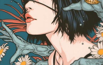 Smoking, Digital Art, Portrait Display, Anime Girls, Eyepatches, Flowers Wallpaper