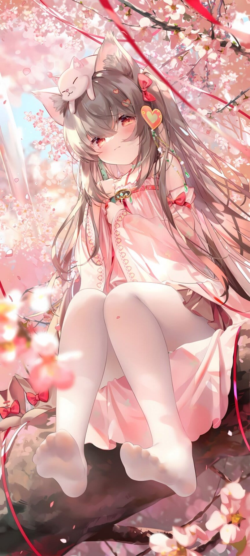 Feet, Portrait Display, Pantyhose, Anime Girls, Flowers, Petals Wallpaper