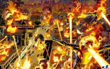 Spider-Man, Ultron, City, Destruction, Fire Wallpaper
