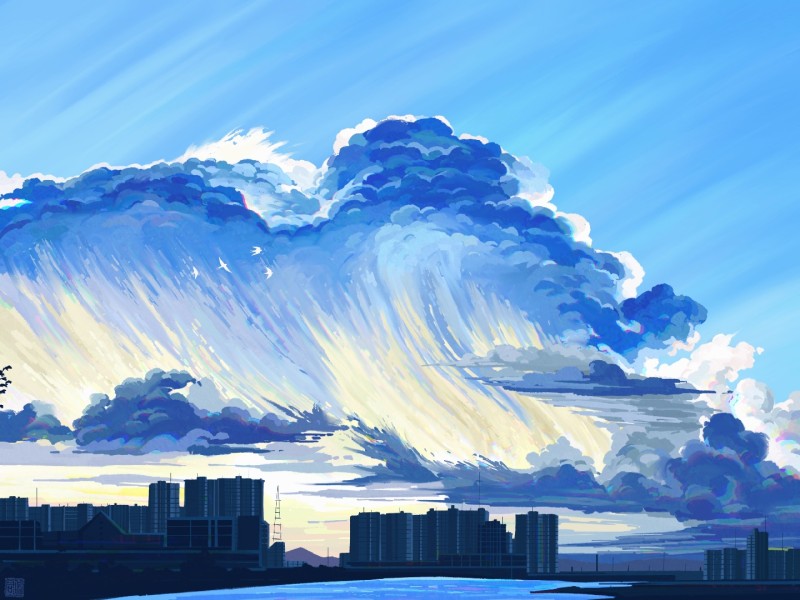 Clouds, Artwork, Sky, City Wallpaper