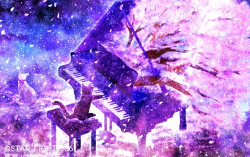 Piano, Black Cat, Anime, Cats, Cherry Trees Wallpaper