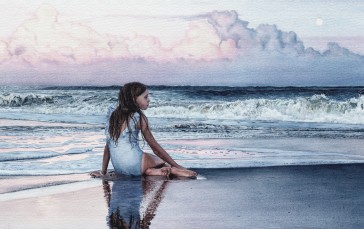 Watercolor, Sea, Waves, Clouds, Pastel, Sukumizu Wallpaper
