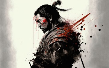Samurai, Japanese, Painting, AI Art, Simple Background, Men Wallpaper