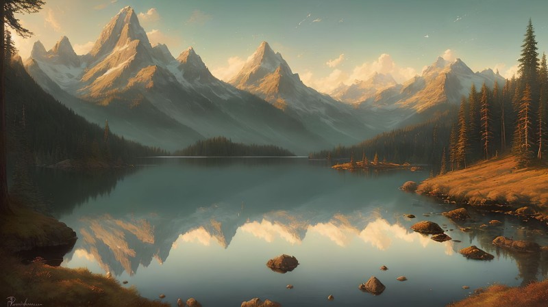 Landscape, AI Art, Stable Diffusion, Mountains Wallpaper