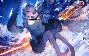 Angel Girl, Red Eyes, Anime Girls, Wings, Clouds Wallpaper