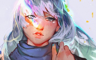Angela He, Artwork, Anime Girls, Blue Hair Wallpaper