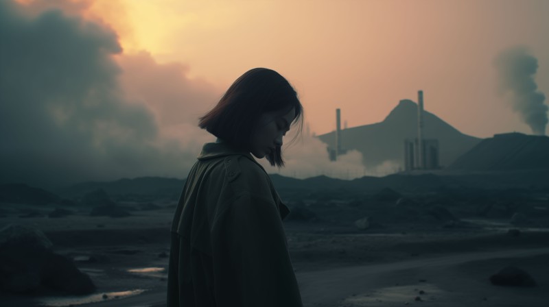 AI Art, Women, Smoke, Dystopian, Pollution, Asian Wallpaper