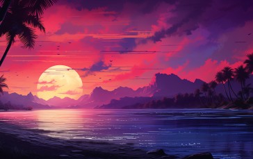 Synthwave, Sunset, Nature, AI Art, Sun Wallpaper