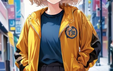 Anime Girls, Blonde, Short Hair, Yellow Jacket Wallpaper