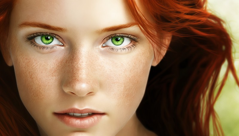 AI Art, Redhead, Green Eyes, Women, Face Wallpaper